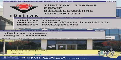 Fakültemiz öğrencilerine yönelik “TÜBİTAK 2209-A Proje Bilgilendirme Toplantısı” 22 Ekim 2025 Çarşamba günü saat 13.00’te Derslik 1201’de gerçekleştirilecektir. Toplantıda, TÜBİTAK 2209-A projesi kapsamında çalışma yürüten öğrencilerimiz deneyimlerini paylaşacaklardır. Tüm öğrencilerimiz davetlidir.